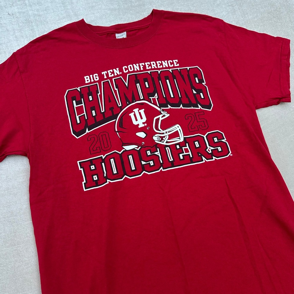 Indiana Hoosiers 2025 Big Ten Champions Football T Shirt Red Men's M IU